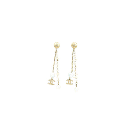 Chanel Pearl Drop Earring With CC Logo Light Gold Tone