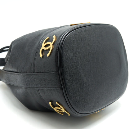 CHANEL Vintage CC Logo Pearl Crush Caviar Bucket Bag Black