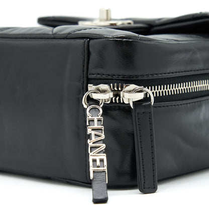 Chanel Quilted Vertical Top Handle Bag Calfskin Black SHW