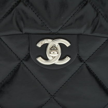 Chanel Quilted Vertical Top Handle Bag Calfskin Black SHW