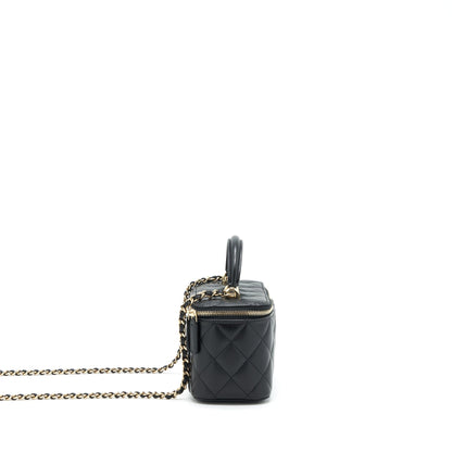 Chanel Top Handle Long Vanity With Chain Lambskin Black LGHW