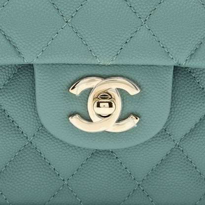 Chanel 22C Small Classic Double Flap Bag Caviar NG124 Greyish Green LGHW (Microchip)
