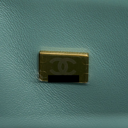 Chanel 22C Small Classic Double Flap Bag Caviar NG124 Greyish Green LGHW (Microchip)