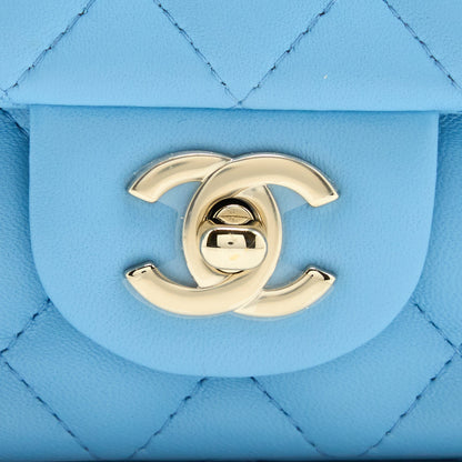 Chanel Mini Rectangular Flap Bag Lambskin Blue LGHW (Microchip)