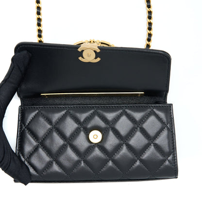 Chanel 22B Flap Bag With Enamel Top Handle Lambskin Black GHW