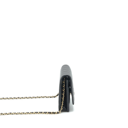 Chanel 22S Detail CC Logo Wallet On Chain Caviar Black LGHW (Microchip)