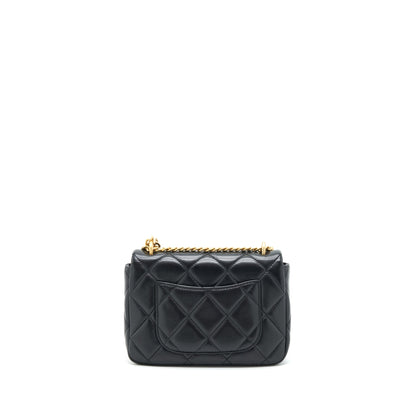 Chanel 22P Mini Square Flap Bag Lambskin Black Gold/Black Hardware (Microchip)