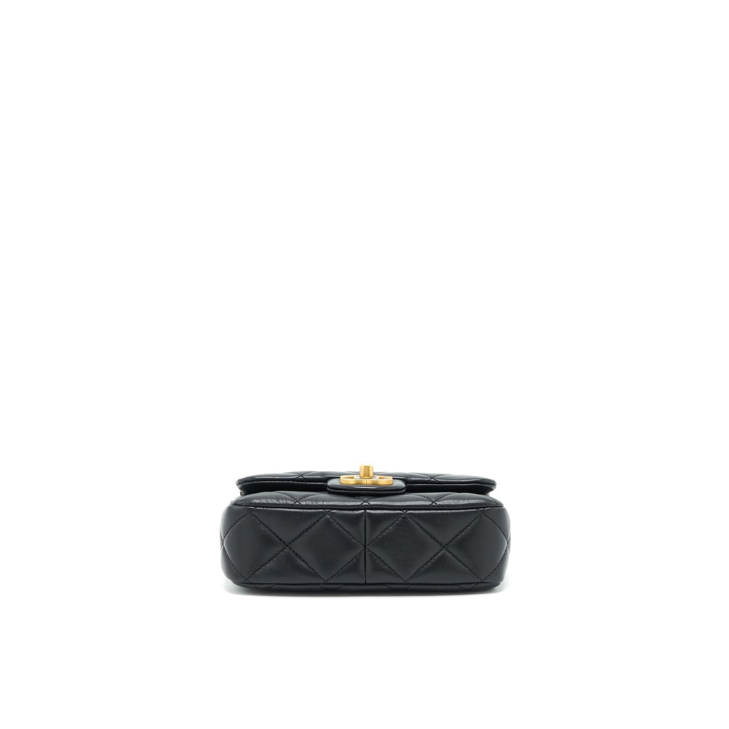 Chanel 22P Mini Square Flap Bag Lambskin Black Gold/Black Hardware (Microchip)