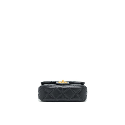 Chanel 22P Mini Square Flap Bag Lambskin Black Gold/Black Hardware (Microchip)