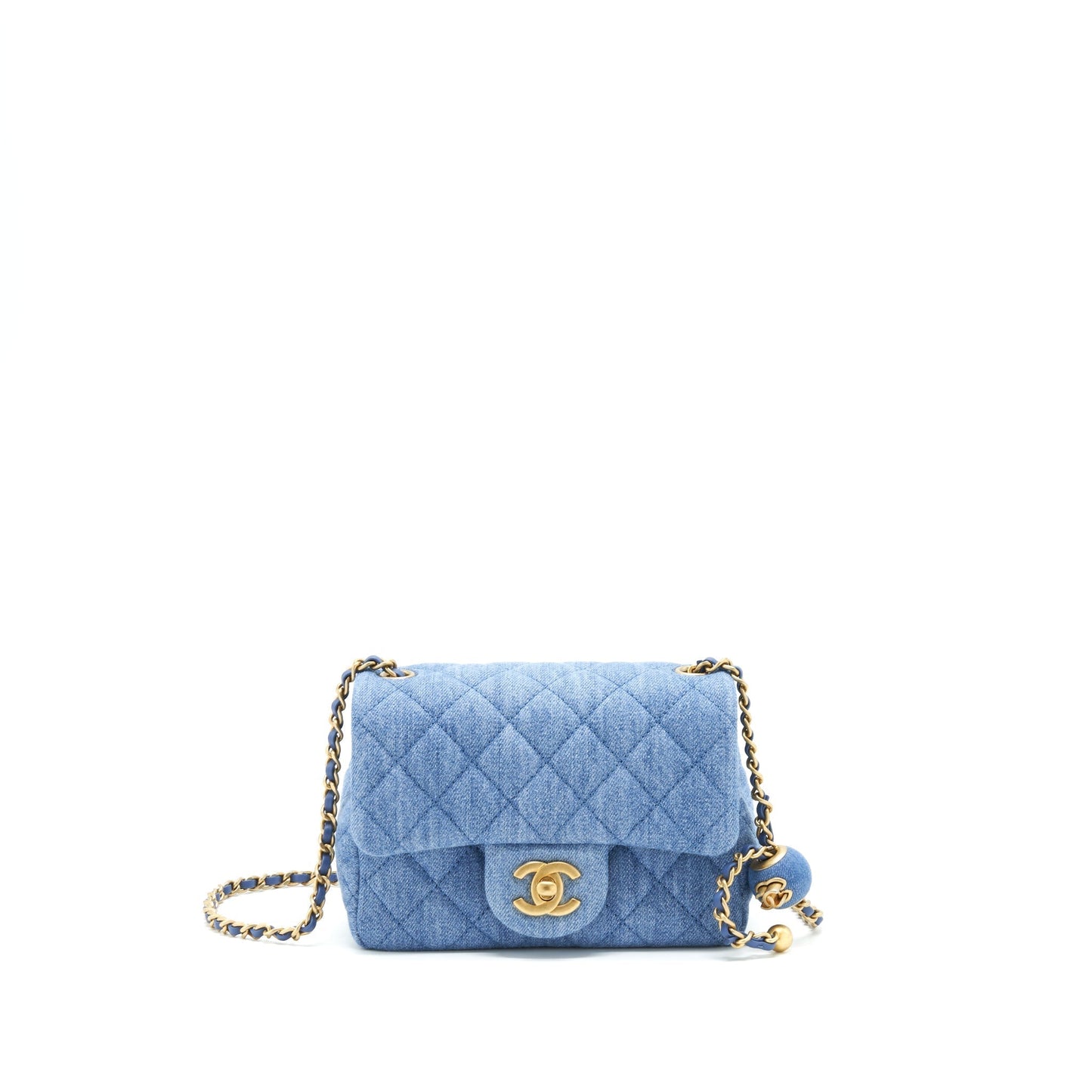Chanel 22C Denim Pearl Crush Mini Square Flap Bag