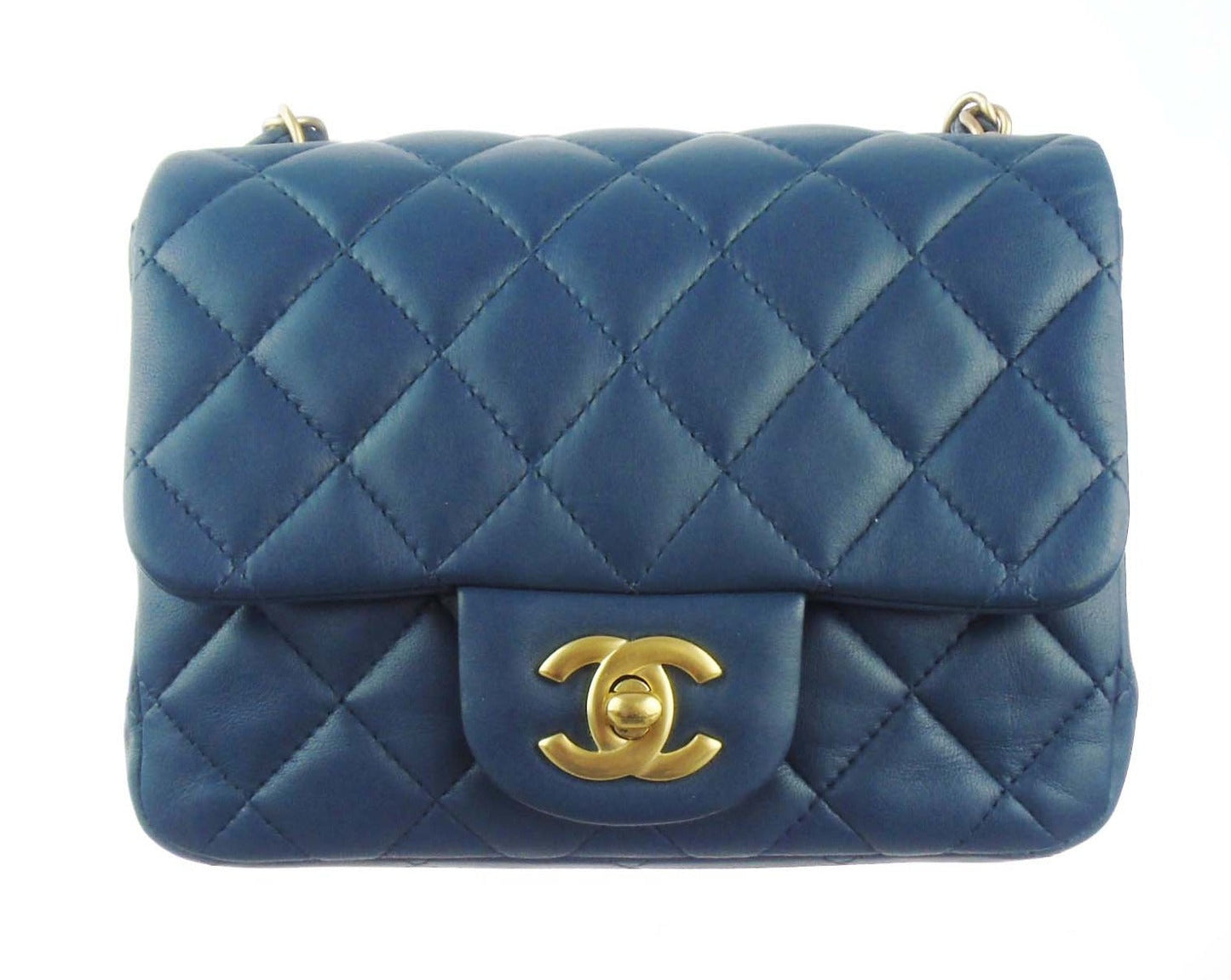 CHANEL slate blue lambskin classic mini square flap bag ghw