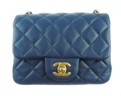 CHANEL slate blue lambskin classic mini square flap bag ghw