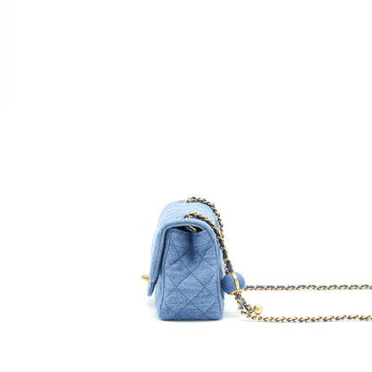 Chanel 22C Denim Pearl Crush Mini Square Flap Bag