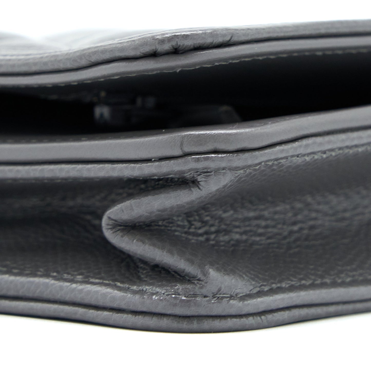 Chanel 22A Boy Wallet On Chain Grained Calfskin Dark Grey Brushed GHW (Microchip)