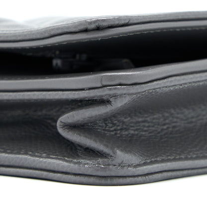 Chanel 22A Boy Wallet On Chain Grained Calfskin Dark Grey Brushed GHW (Microchip)