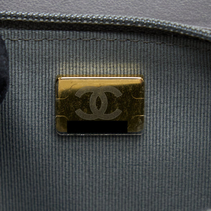 Chanel 22A Boy Wallet On Chain Grained Calfskin Dark Grey Brushed GHW (Microchip)