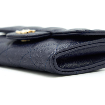 Chanel Classic Flap Card holder Caviar Navy LGHW