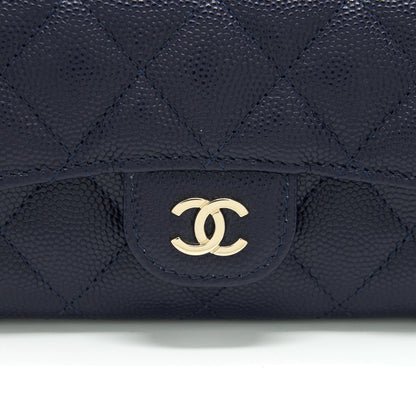 Chanel Classic Flap Card holder Caviar Navy LGHW
