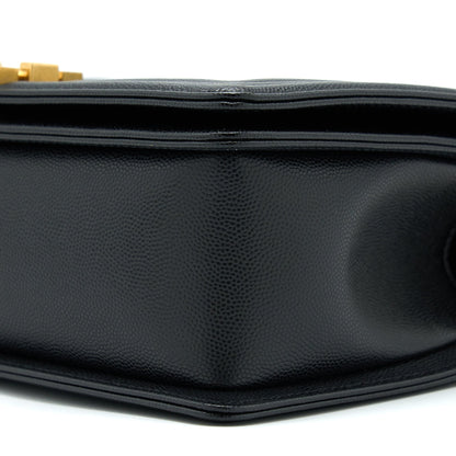Chanel Medium Boy Caviar Black Brushed Gold Hardware(Microchip)