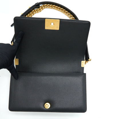 Chanel Medium Boy Caviar Black Brushed Gold Hardware(Microchip)