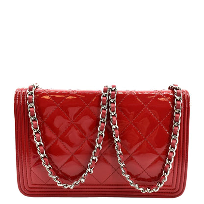 CHANEL Boy Woc Wallet on Chain Quilted Patent Leather Shoulder Bag Red