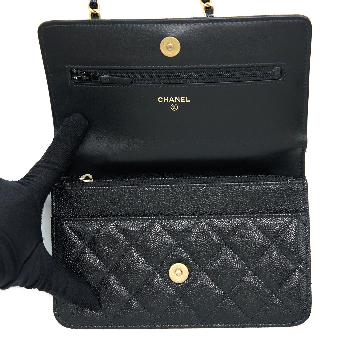 Chanel Top Handle Wallet On Chain Caviar Black GHW (Microchip)