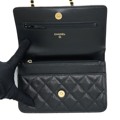 Chanel Top Handle Wallet On Chain Caviar Black GHW (Microchip)