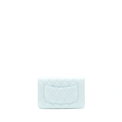 Chanel Ribbon Wallet on chain lambskin light blue LGHW