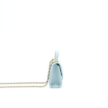 Chanel 22P top Handle Mini Vanity on Chain Lambskin light blue LGHW