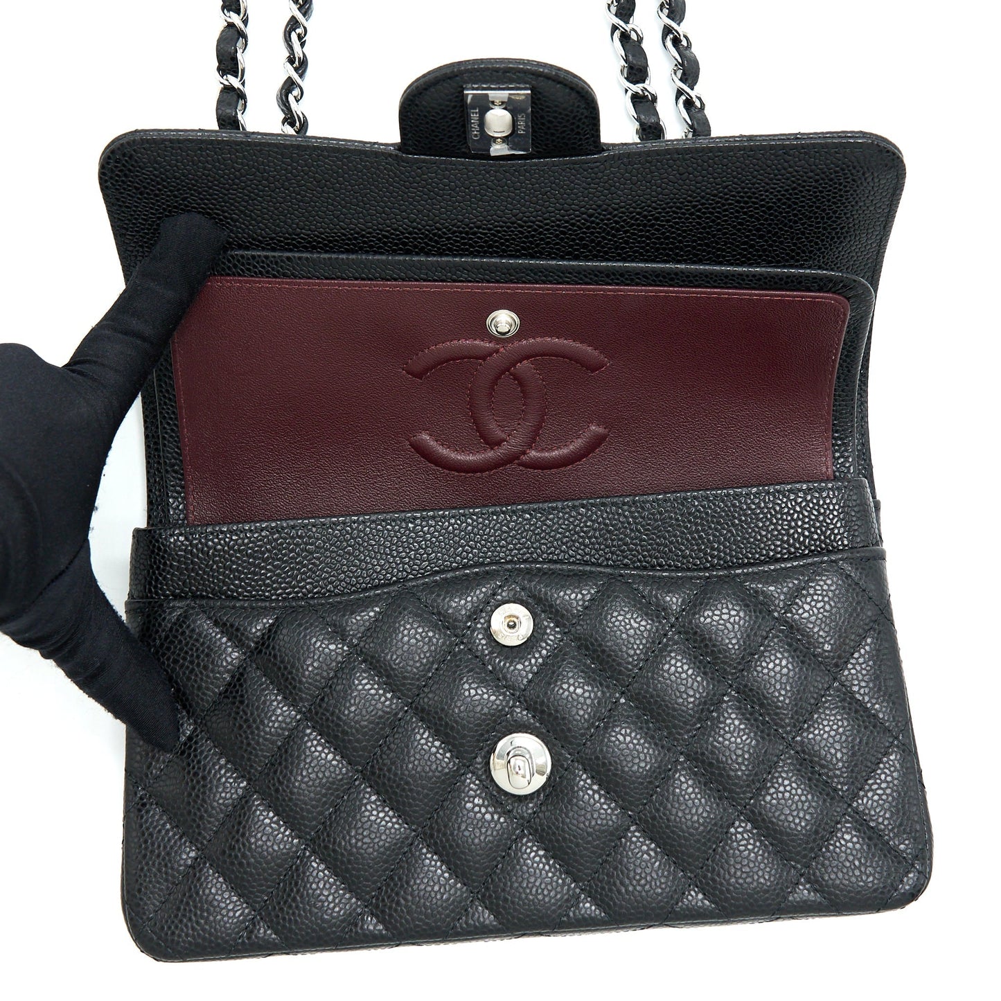 Chanel Small Classic Flap Bag Caviar Black SHW (Microchip)