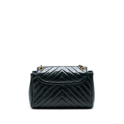 Chanel Chevron Hampton Flap Bag Aged Calfskin Dark Green GHW