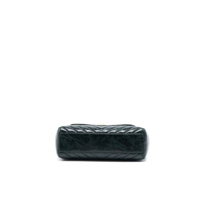 Chanel Chevron Hampton Flap Bag Aged Calfskin Dark Green GHW