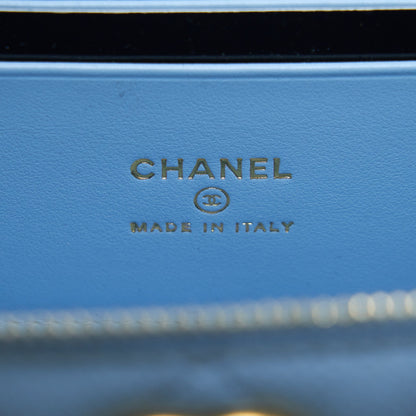 Chanel 22S Long Vanity Case With Letter Handle Caviar Light Blue GHW