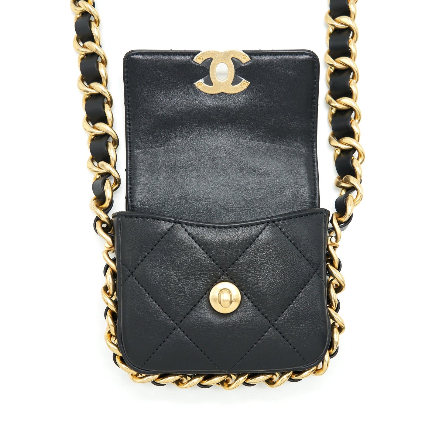 Chanel Mini Flap Giant Chain Crossbody Bag Lambskin Black Brushed GHW