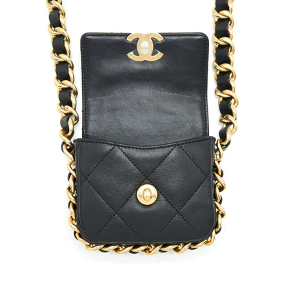 Chanel Mini Flap Giant Chain Crossbody Bag Lambskin Black Brushed GHW