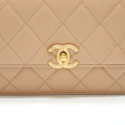 Chanel 21A Small Gold Crush Flap Bag Calfskin Beige GHW (Microchip)