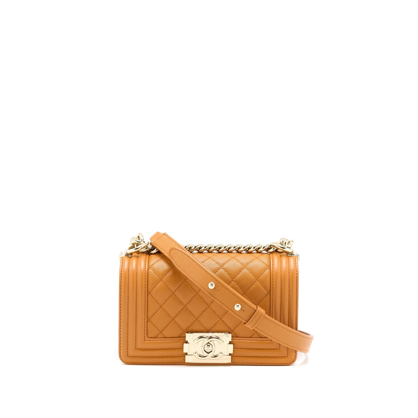Chanel Small Boy Bag Caviar 21A NC630 Caramel LGHW (Microchip)