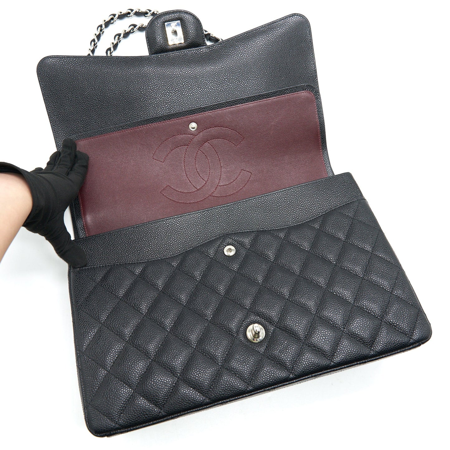 CHANEL CAVIER CLASSIC MAXI DOUBLE FLAP BAG BLACK SHW