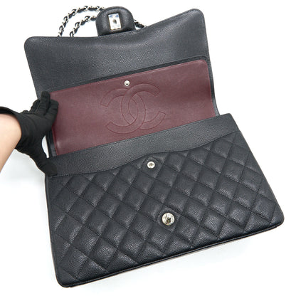 CHANEL CAVIER CLASSIC MAXI DOUBLE FLAP BAG BLACK SHW