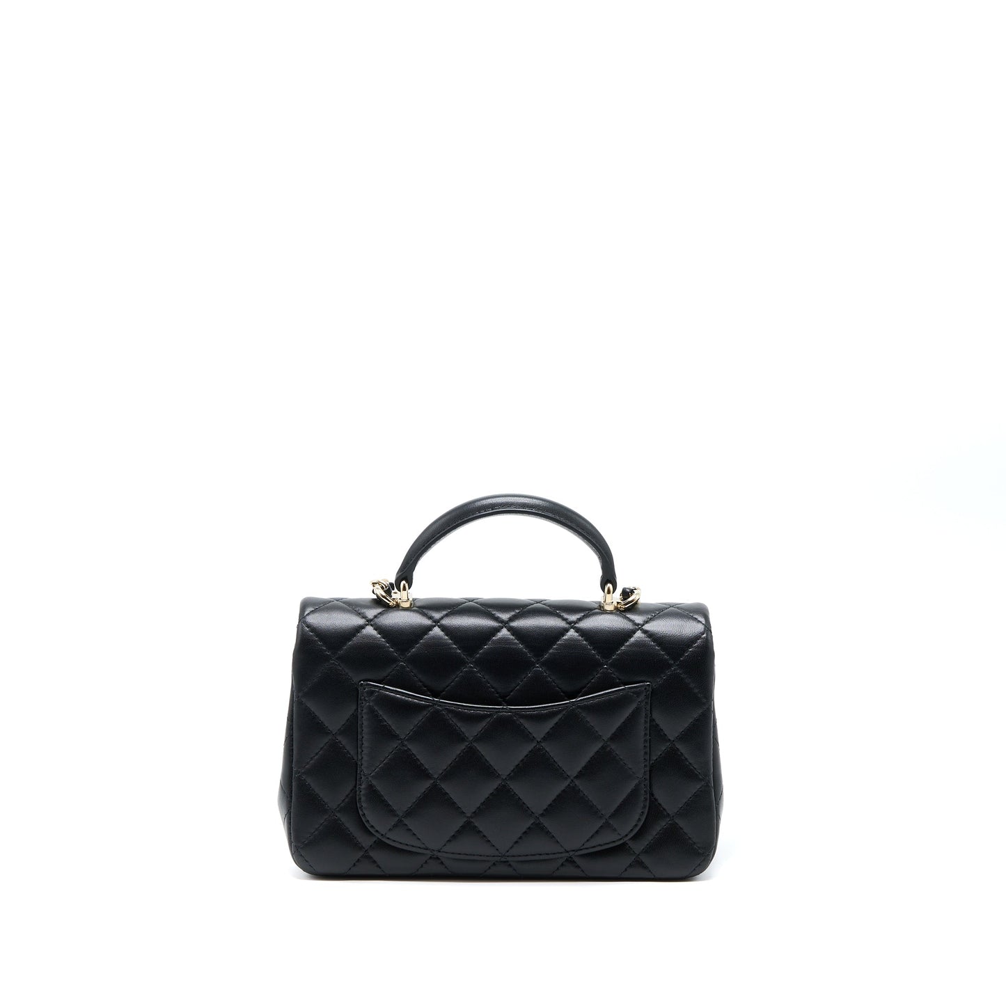 Chanel Top Handle Mini Rectangular Flap Bag Lambskin Black LGHW (Microchip)