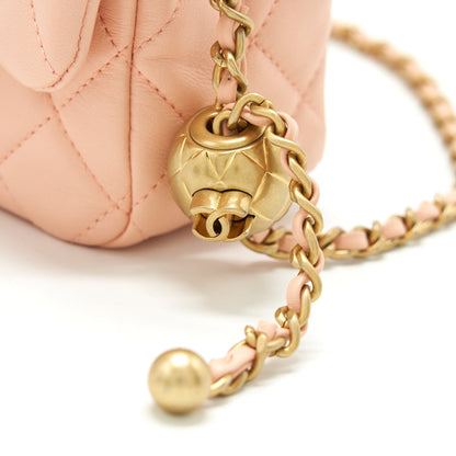 Chanel 22C Pearl Crush Mini Rectangular Flap Bag Lambskin Light Orange / Peach GHW