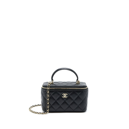 Chanel 22A Top Handle Long Vanity With Chain Lambskin Black LGHW