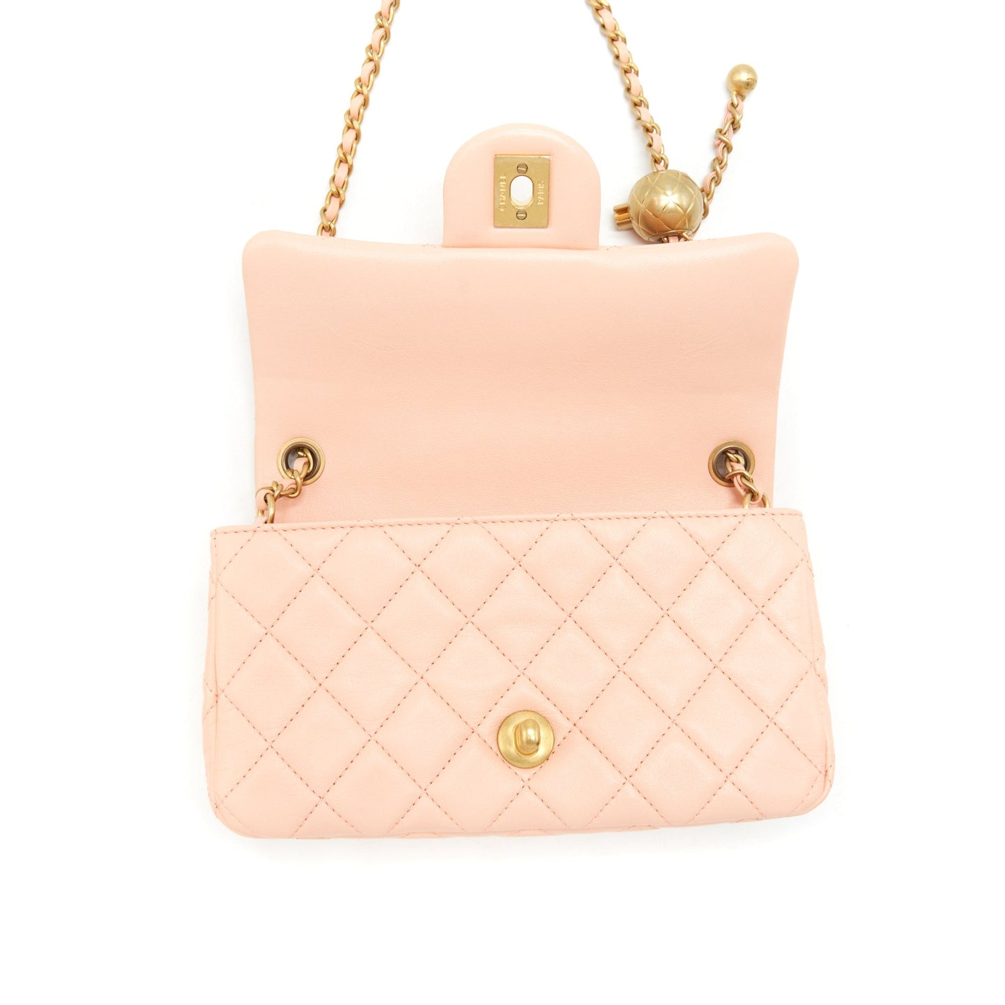 Chanel 22C Pearl Crush Mini Rectangular Flap Bag Lambskin Light Orange / Peach GHW