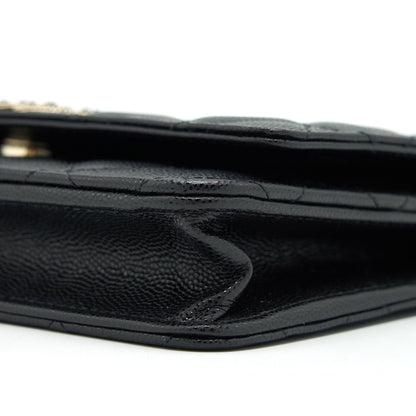 Chanel 22S Detail CC Logo Wallet On Chain Caviar Black LGHW (Microchip)