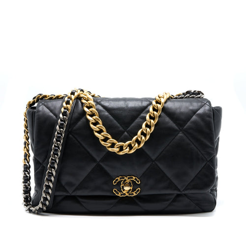 Chanel MAXI 19 Bag Goatskin Black Multicolour Hardware