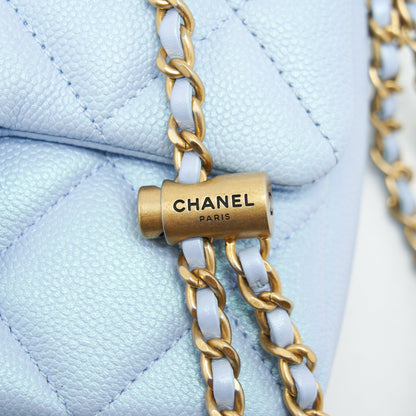 Chanel 21K My Perfect Mini Flap Bag Caviar Iridescent Light Blue GHW (Microchip)