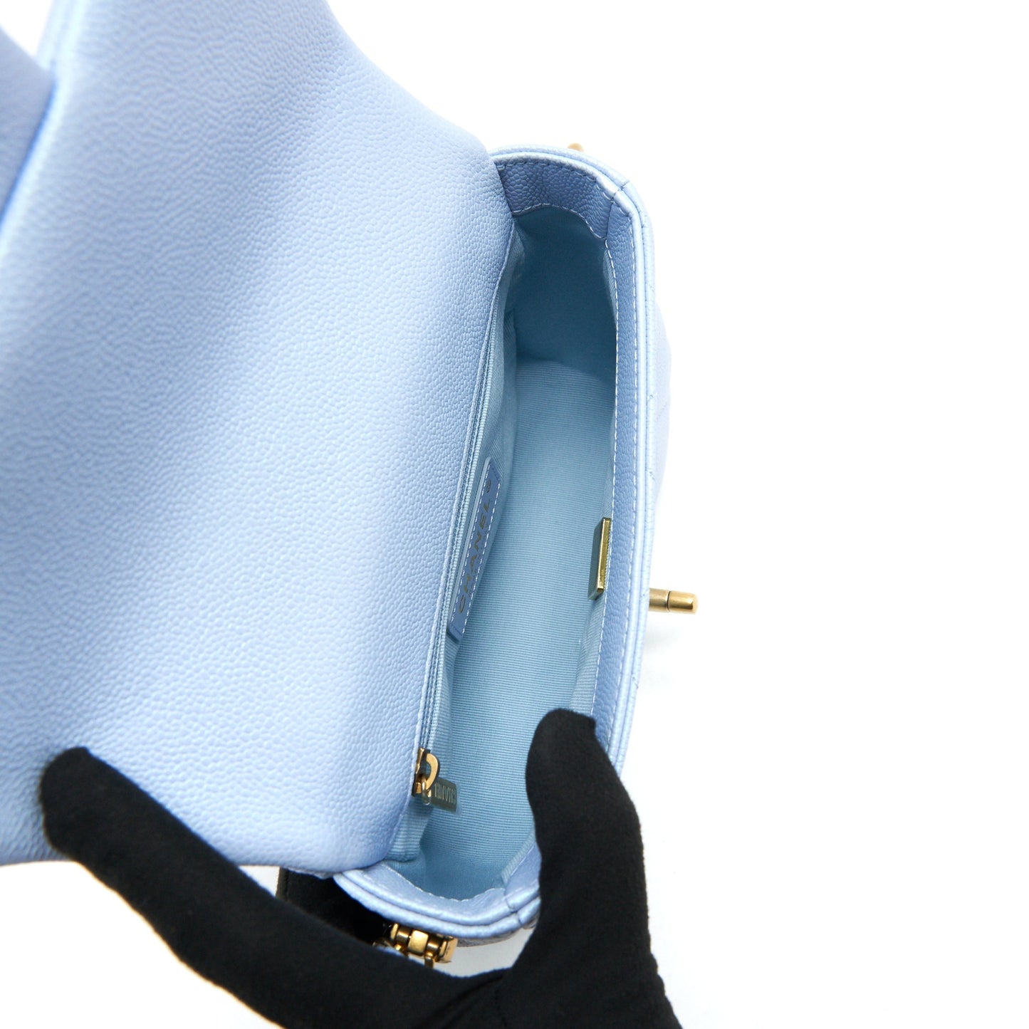 Chanel 21K My Perfect Mini Flap Bag Caviar Iridescent Light Blue GHW (Microchip)
