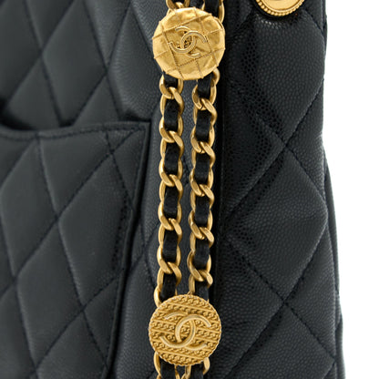 Chanel 22A Twist Your Buttons Hobo Shoulder Bag Caviar Black GHW (Microchip)