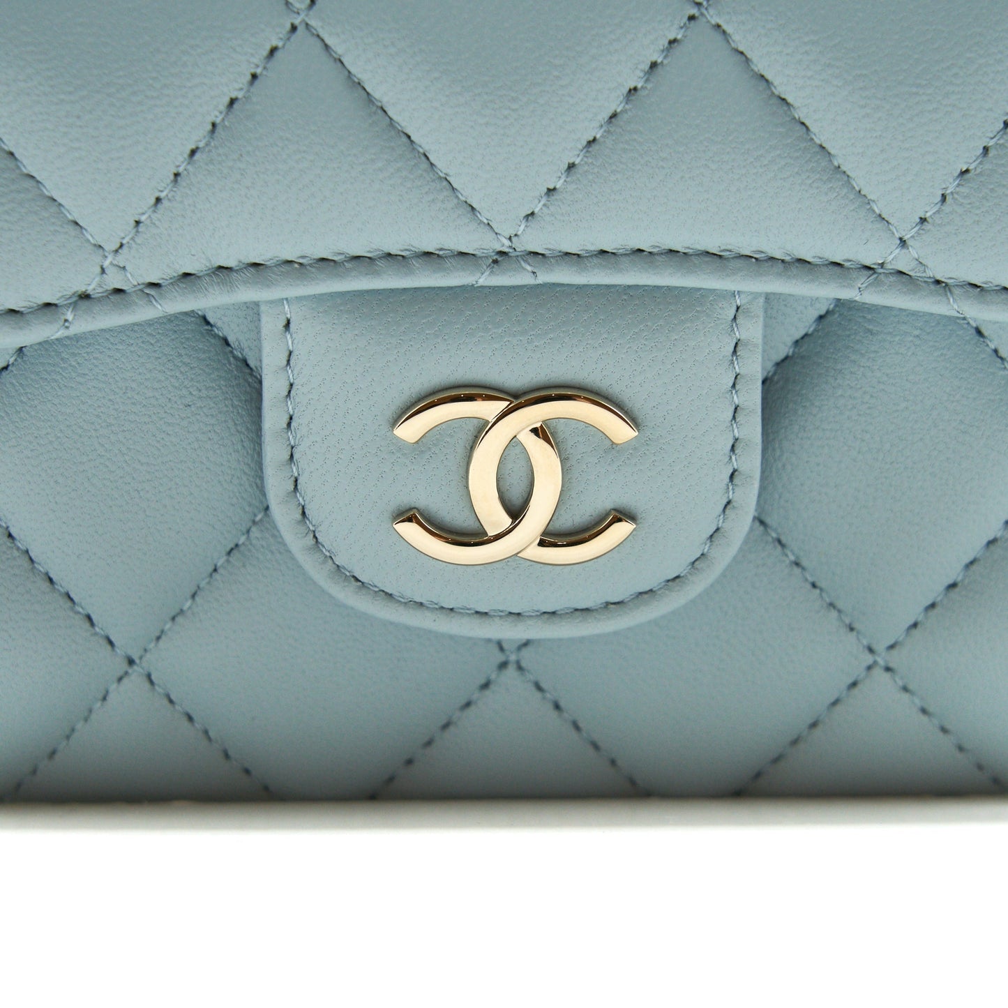 Chanel 22P top Handle Mini Vanity on Chain Lambskin light blue LGHW