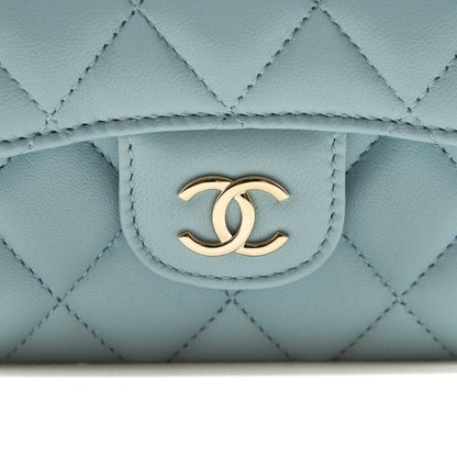 Chanel 22P top Handle Mini Vanity on Chain Lambskin light blue LGHW
